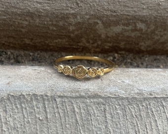 14k Gold Plated Rose Ring • Dainty Floral Jewelry • Botanical • June Birth Flower • Romantic  • Minimalist • Three Rose Cluster • Boho
