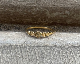 June Birth Flower Ring • 14K Gold Over Silver Five Rose Band • Botanical Stacking Jewelry