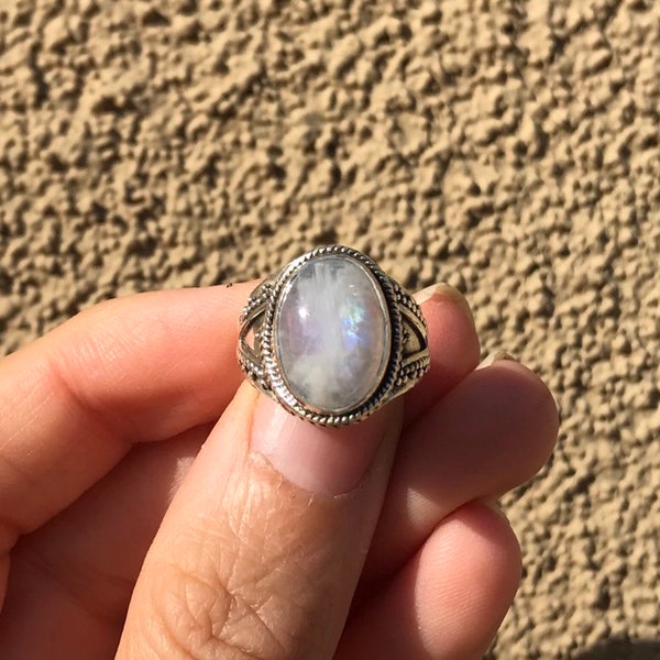 Intricate Moonstone Ring, Sterling Silver Moonstone Ring, Big Moonstone Ring, Unisex Moonstone Ring, Size 6 Ring, Statement Ring