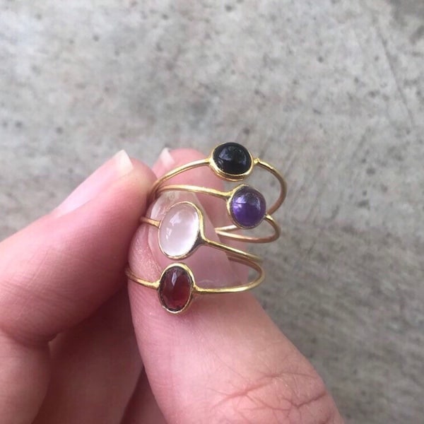 2 for 20 Deal • Minimalist Gold Stacking Ring • Tiny • Dainty • Black Onyx • Moonstone • Emerald • Garnet • Mothers Day Gift • Friendship