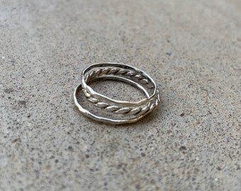 Silver Stacking Ring Set • Ultra Thin Stacking Rings • Twist Ring • Dainty Braided Ring • Minimalist Ring Set •