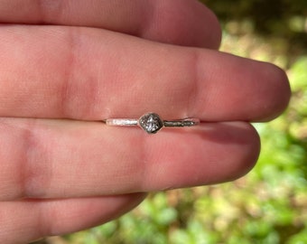 Silver Diamond Ring • Engagement • Rough Stone • Minimalist • Delicate • Tiny • Dainty • Black • Raw Gemstone • Uncut • Stacking • Wedding