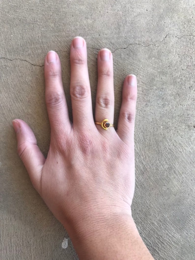 Half Moon Rose Gold Ring Minimalist Ring Sale January Birthstone Ring Garnet Ring Round Garnet Ring Open Ring Moon and Gemstone Ring