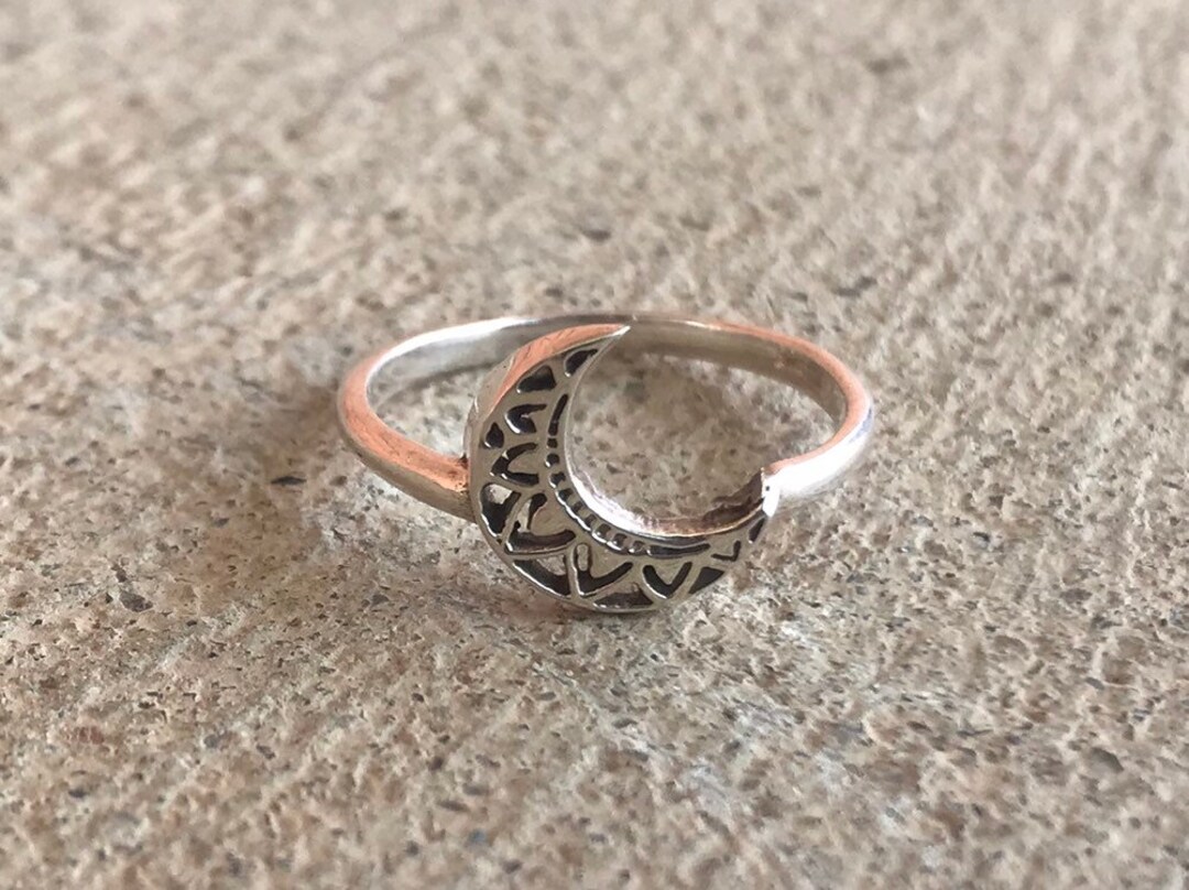 Silver Moon Rings Sterling Silver Crescent Moon Ring • Boho Celestial Statement Jewelry ...