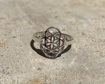 Sterling Silver Seed of Life Ring • Sacred Geometry • Mandala • Spiritual • Flower of Life • Intricate • Statement • Filigree • Meditation