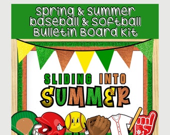 Baseball Softball Bulletin Boards, Slide into Spring & Summer Classroom Decor Elementary Middle School Door Decoration