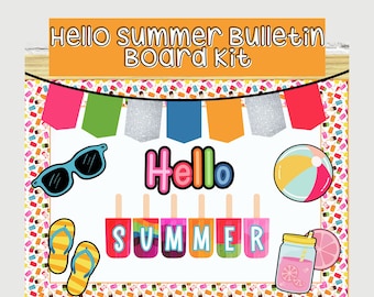 Hello Summer Popsicle Theme Bulletin Board Kit, Digital Download, Elementary Classroom Decor, Beach Modern Door Sign, Printable Alphabet