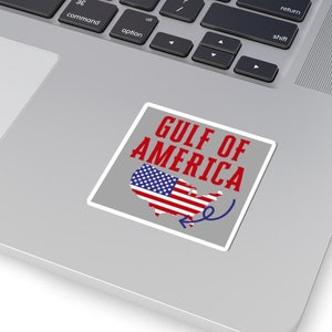 VS Golf van Amerika grappige parodie kiss-cut stickers, kaart van de VS, rood wit blauw ontwerp, pijl Golf van Mexico, patriottische sticker, politiek