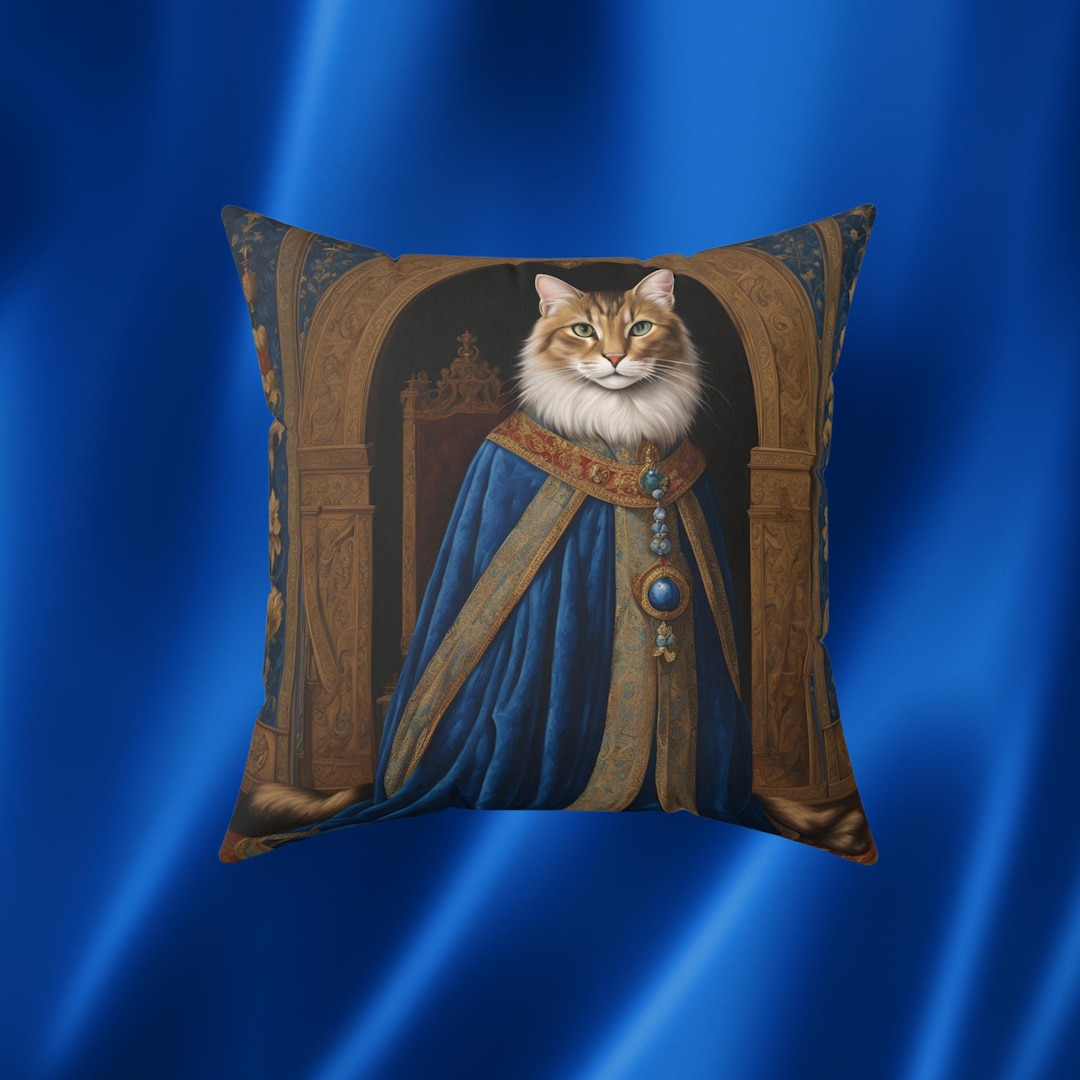 Square Pillow, Medieval Marginalia Style Cat Portrait, Cat Lover Gift ...