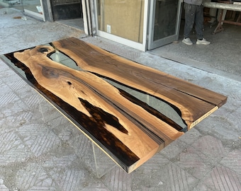 Tavolo Live Edge,Tavolo in legno,Tavolo in resina epossidica in noce,PRONTO PER LA SPEDIZIONE 90,5"x39,4" / 230x100 cm