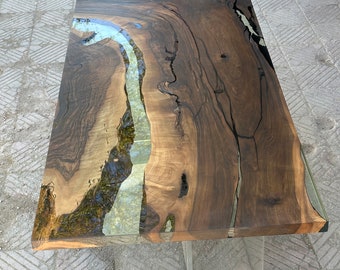 Live Edge Tisch, Walnuss-Epoxidharz-Tisch, Holztisch, VERSANDFERTIG 78,7"x39,4" / 200x100 cm