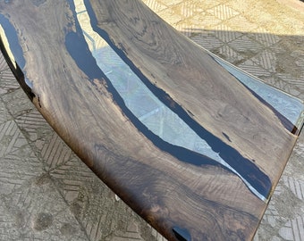Office Epoxy Table,READY TO SHIPPING,Live Edge Table, Wooden Table, 86.6"x39.4" / 220x110cm/