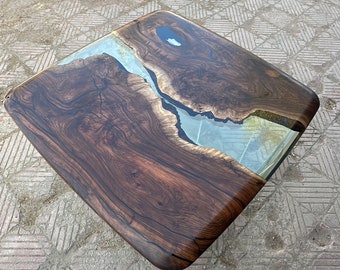 Square Epoxy Table Walnut Epoxy Table, Square Coffee Table,READY FOR SHIPPING,43.3"x43.3" / 110x110 cm