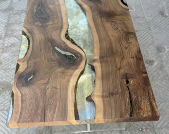 LISTO PARA ENVIAR, Mesa Live Edge, Mesa de resina epoxi de nogal, Mesa de madera, 86,6"x39,4" / 220x100 cm