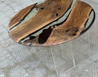 Unique Walnut Epoxy Coffee Table, Side Table,READY TO SHIPPING,Round Coffee Table,55.1" / 140
