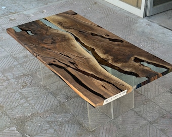 Mesa de madera, Mesa Live Edge, Mesa de resina epoxi de nogal, LISTO PARA ENVIAR 78.7"x39.4" / 200x100 cm/b