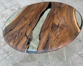 Round Coffee Table, Unique Walnut Epoxy Coffee Table, Side Table,READY TO SHIPPING, 51.1" / 130