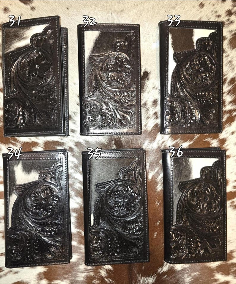 Handcrafted Genuine Leather Cowhide Rodeo Wallet With Tooled Western ...
