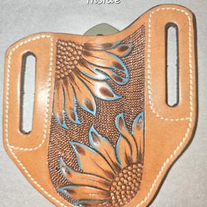 Funda de cuchillo de cinturón de cuero repujado artesanal: funda duradera de estilo occidental para entusiastas de las actividades al aire libre. imagen 9