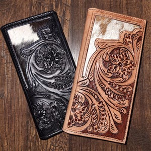 Cartera Rodeo de cuero genuino y piel de vaca repujada