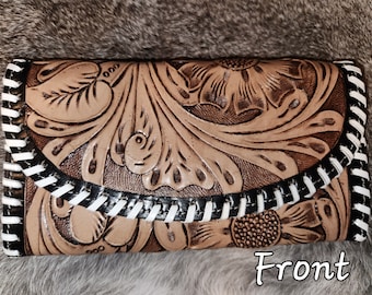 Leather Tooled Wallet Clutch