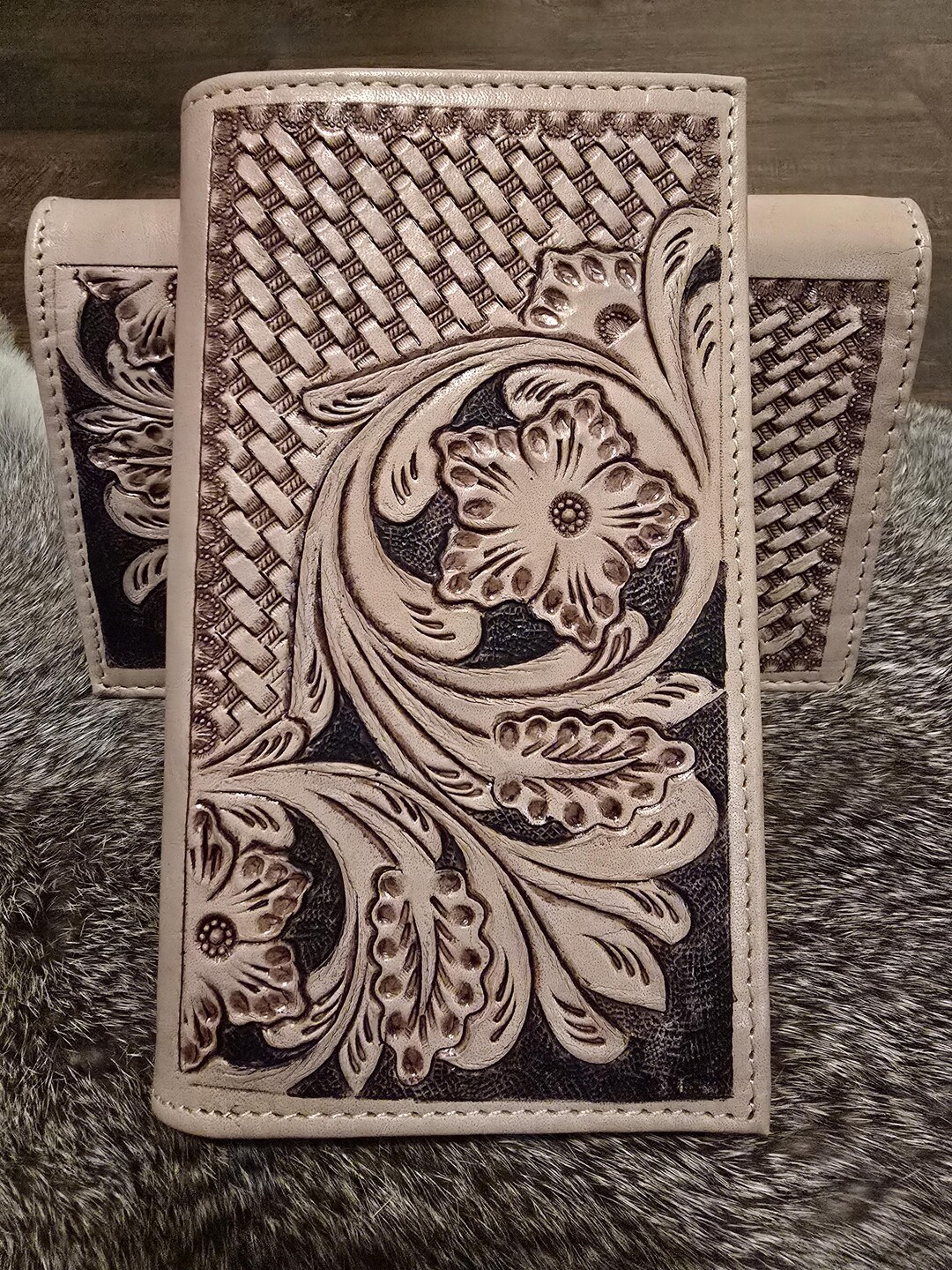 Genuine Leather Rodeo Wallet: Medium Size, Western Style Tooled - Etsy
