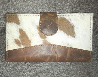 Cartera de piel de vaca auténtica hecha a mano, con marca disponible.
