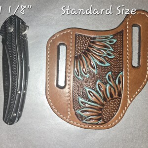 Funda de cuchillo de cinturón de cuero repujado artesanal: funda duradera de estilo occidental para entusiastas de las actividades al aire libre. imagen 6