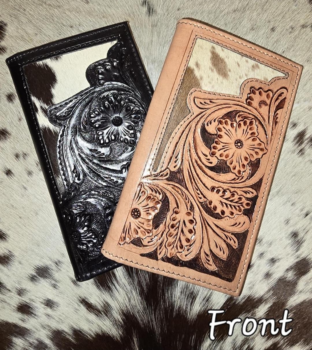 Handcrafted Genuine Leather Cowhide Rodeo Wallet With Tooled Western ...