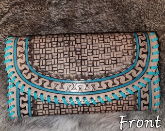 Leather Tooled Wallet Clutch