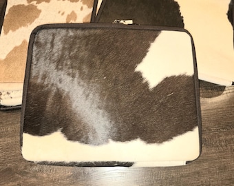 Cowhide Laptop Tablet Sleeve, Hair on Natural, Double Zippers, Personalized Options, Western Style
