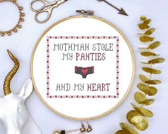 Mothman Stole My Panties Cross Stitch Pattern PDF Download