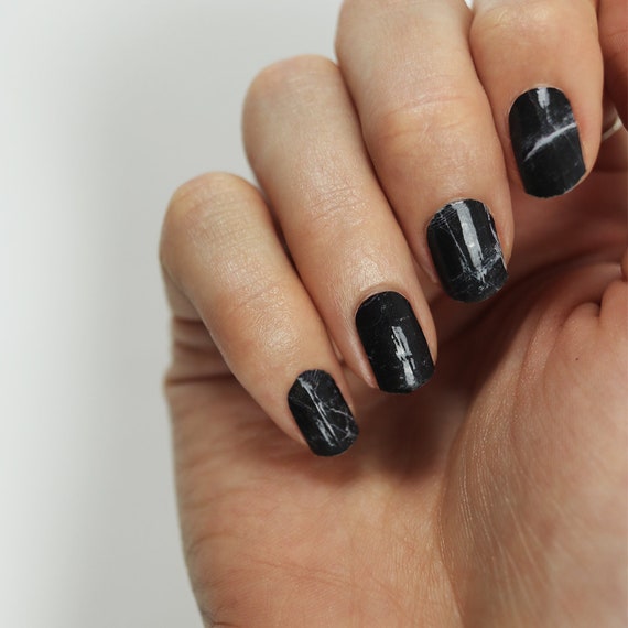 Black Marble Nail Polish Wraps Etsy