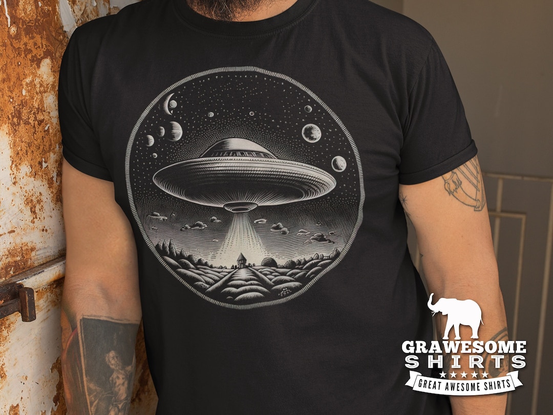Galactic Vibes Flying Saucer Shirt Alien UFO Space Sci-fi Tee Retro ...