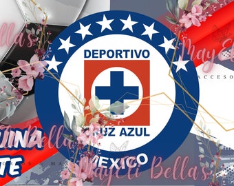 May include: A blue and white soccer team logo with the text "DEPORTIVO CRUZ AZUL MEXICO". The logo is surrounded by a ring of white stars. The text "LA MAQUINA CELESTE" is in red at the bottom of the image.