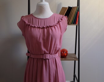 Pink Sleeveless  Vintage Dress with Ruffle- Size S