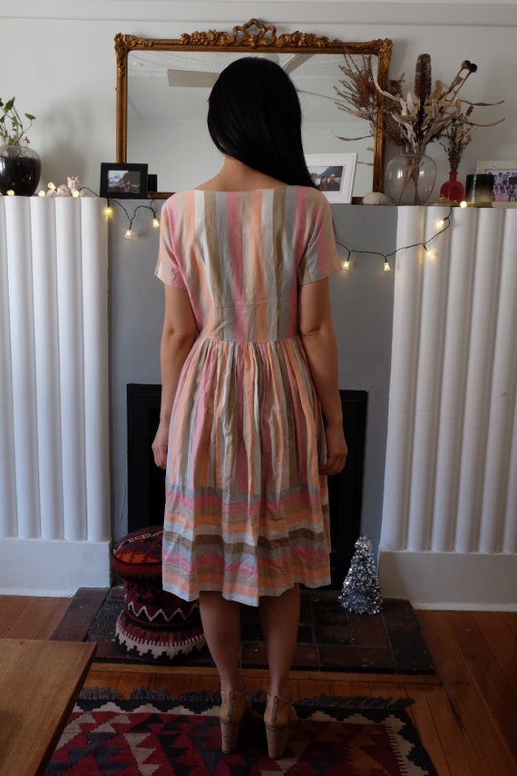 Vintage 50s Cotton Pastel Pink and Brown Dress - … - image 4