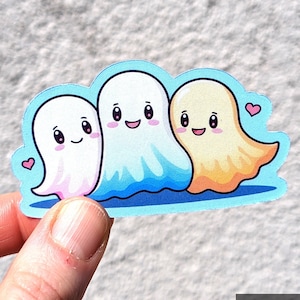 Polyamorous Ghosts Halloween-vinylsticker, schattige waterdichte pastelkleurige laptopsticker voor spookachtige seizoensdecoratie Ethisch niet-monogamie queer cadeau