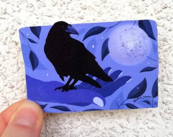 Calcomanía de vinilo impermeable gótica de cuervo, luna llena, decoración de Halloween para computadora portátil, botella de agua y vasos