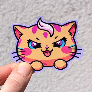 Autocollant en vinyle imperméable mignon chat maléfique Halloween pour ordinateur portable, bouteilles d'eau, journaux et plus, décor familier de sorcière énigmatique félin maléfique