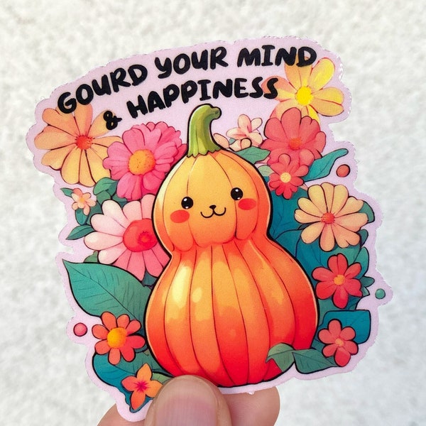 Gourd your mind cute Halloween stickers, vegetarian mental health waterproof vinyl laptop sticker, boho vegan gift, waterproof planner decal