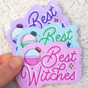 Sticker vinyle Halloween pastel Best Witches pour décoration d'ordinateur portable ou de bouteille d'eau, imperméable et lavable au lave-vaisselle