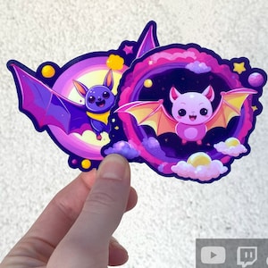 Zestaw 2 winylowych naklejek z motywem nietoperza, Halloween, różowe i fioletowe pastelowe wampiry gotyckie, straszne i urocze upominki na przyjęcie, naklejki na laptopa do scrapbookingu