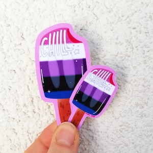 Chill Genderfluid pride ice pop crème glacée vinyle autocollant pour ordinateur portable autocollant imperméable à l'eau, autocollants fluides LGBTQ pour ordinateur