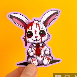 Autocollant en vinyle d'Halloween Spooky Horror Bunny pour ordinateur portable, journal, téléphone, bouteille d'eau, cadeau d'automne