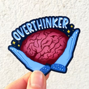 Pegatina de vinilo impermeable para portátil con el cerebro científico de Overthinker