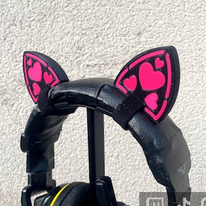 Anime Cat Heart Ears for Headsets Headphone attachment, Kawaii Kitten Ears gamer Cosplay Accessories, Egirl gaming console Streaming Prop