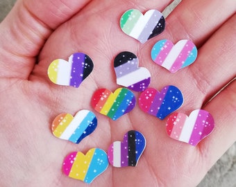 10 Mini MIX of LGBTQ Pride flag heart sticker pack, waterproof vinyl sticker set laptop decal, rainbow decor, LGBTQ ally friendship gifts