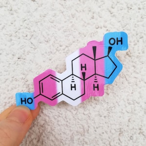 Pegatina de estrógeno trans MTF, regalos transgénero, estructura química, ciencia, vinilo, pegatinas para portátil