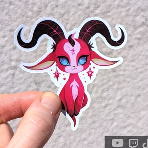 Sticker imperméable Baphomet mignon, sticker vinyle pour ordinateur portable Halloween goth pastel, décoration occulte gothique de bouteille d'eau de chèvre satanique, sorcellerie effrayante